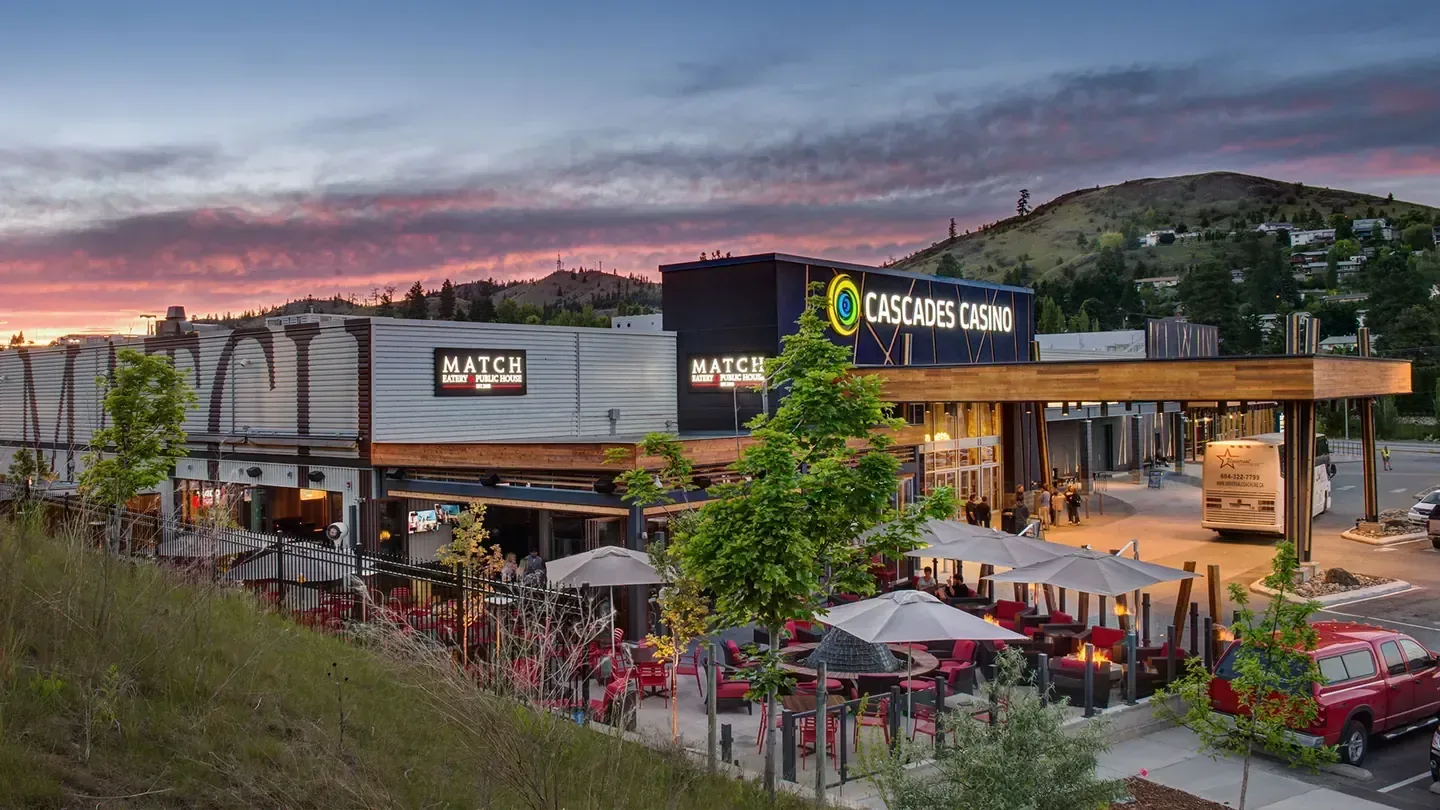 Evening façade of a hospitality property in British Columbia
